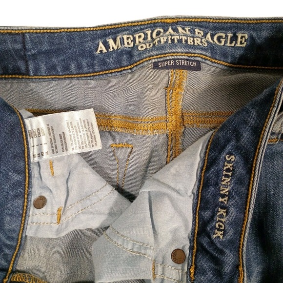 Women's Size 4 Short American Eagle Super Stretch Skinny Kick Blue Jeans (29x29) - Picture 4 of 9